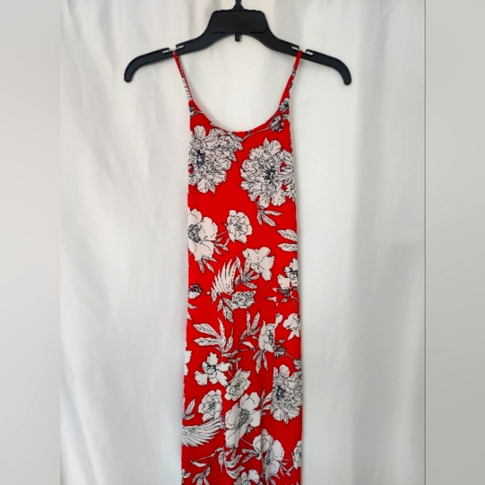 Express Hawalian Tropical Red Floral Print Maxi Sundress. Size M